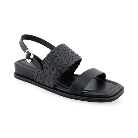 AEROSOLES Shoes - Aerosoles Broome Black Flat Slingback Short Wedge Sandals Size 7 NWT